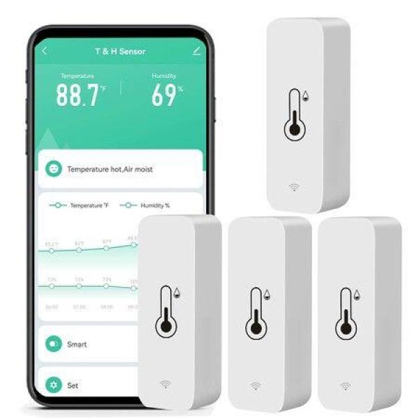 WiFi Humidity Temperature Monitor Smart Hygrometer Thermometer For Remote Monitoring And Alerts High Precision Indoor Thermometer With TUYA App No Hub Required Compatible With Alexa (4 Pack)