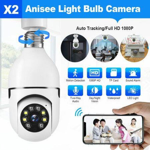 WiFi IP Camerax2 Wireless Spy Home Security CCTV Surveillance System E27 Light Bulb Outdoor PTZ IR Night Vision 2 Way Audio Full HD 1080P 2MP