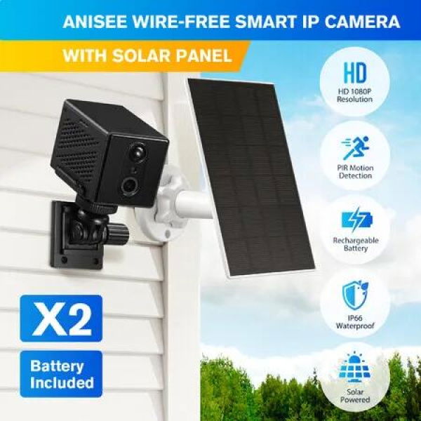 WiFi IP Security Camerax2 CCTV Set 1080P HD Wireless Night Vision Home Outdoor Surveillance System Solar Battery Powered Waterproof