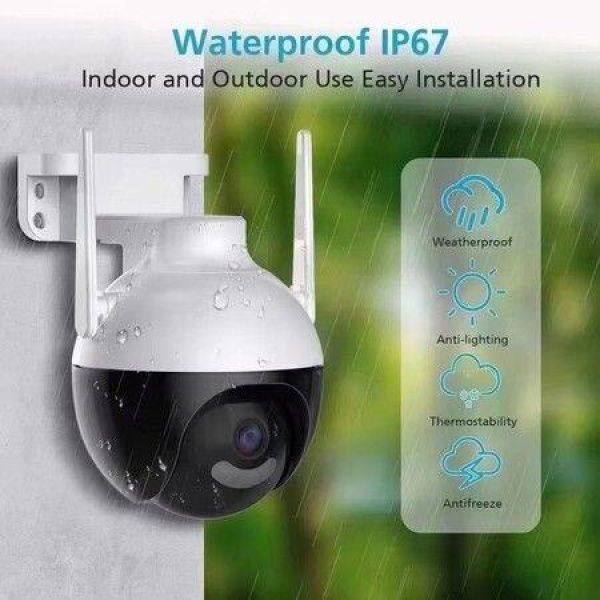 WiFi PTZ 4MP Outdoor IP Two-Way Audio Camera 5X Digital Smart Zoom Infrared/Color Night Vision CCTV Surveillance.