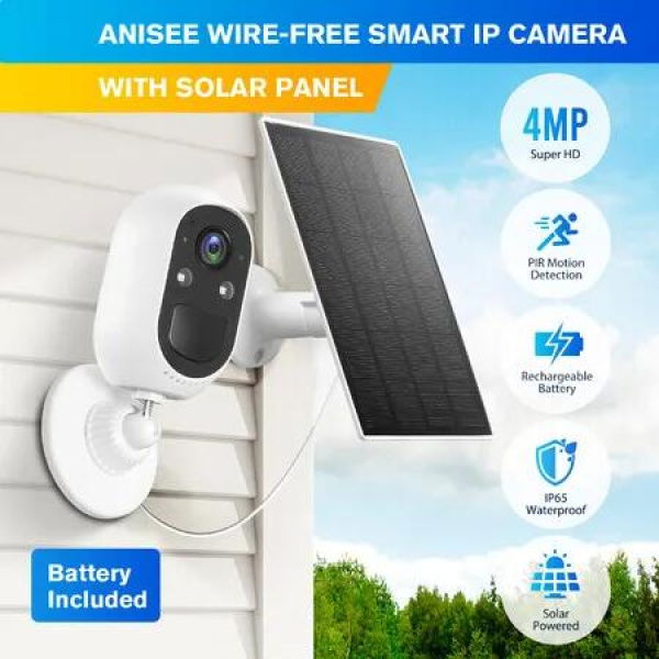 WiFi Security Camera Home Wireless CCTV Outdoor Surveillance System 4MP HD PIR Two Way Audio with Solar Powered Batteries