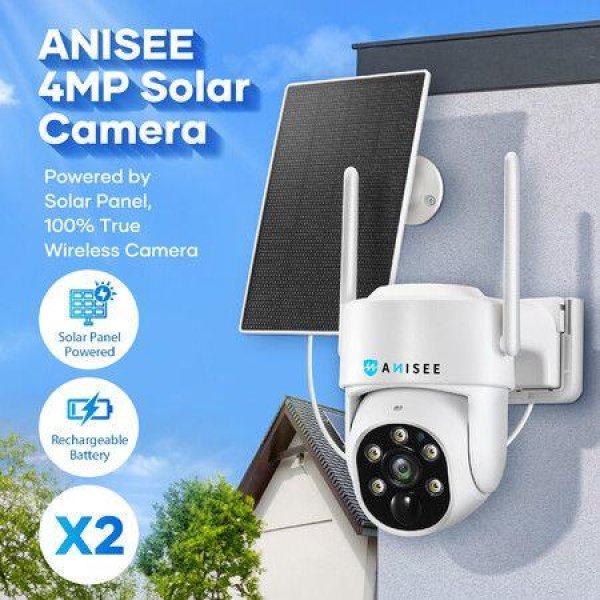 WiFi Security Camerax2 CCTV Set Solar Wireless Home PTZ Outdoor Surveillance System 4MP Spy Waterproof Remote Channel
