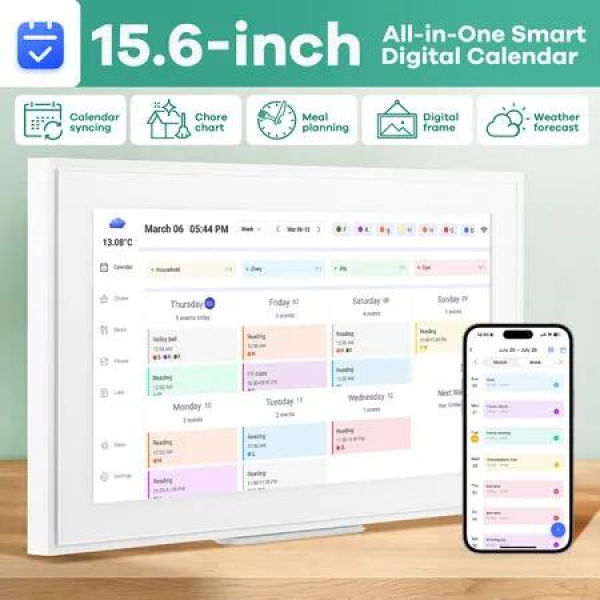 WiFi Wall Digital Calendar Planner 15.6 Inch Touch Screen Chore Chart Smart Electronic HD IPS Display Family Meal Schedule Organiser Video Photo Frame