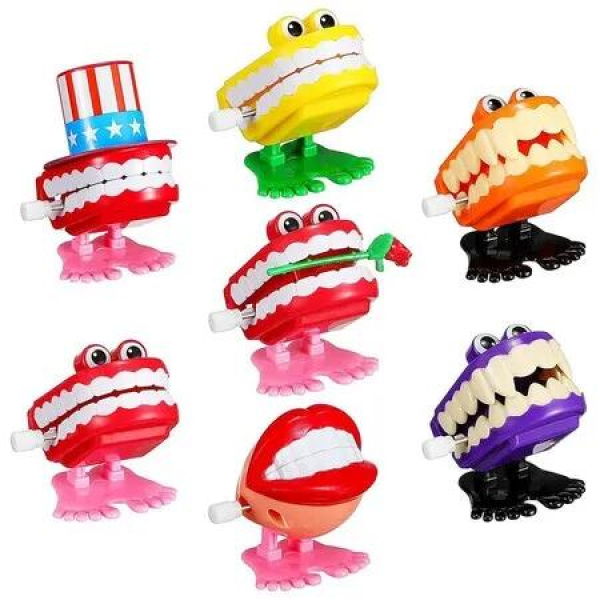 Wind-Up Chattering Teeth Toys 7PC Set - Funny Halloween Christmas Party Decorations