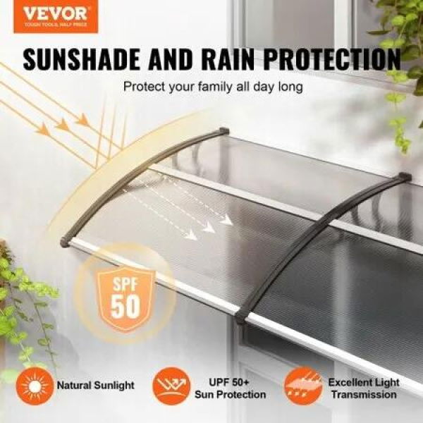 Window Door Awning Canopy 40' x 40', UPF 50+ Polycarbonate Entry Door Outdoor Window Awning Exterior, Front Door Overhang Awning for Sun Shutter, UV, Rain, Snow Protection, Hollow Sheet