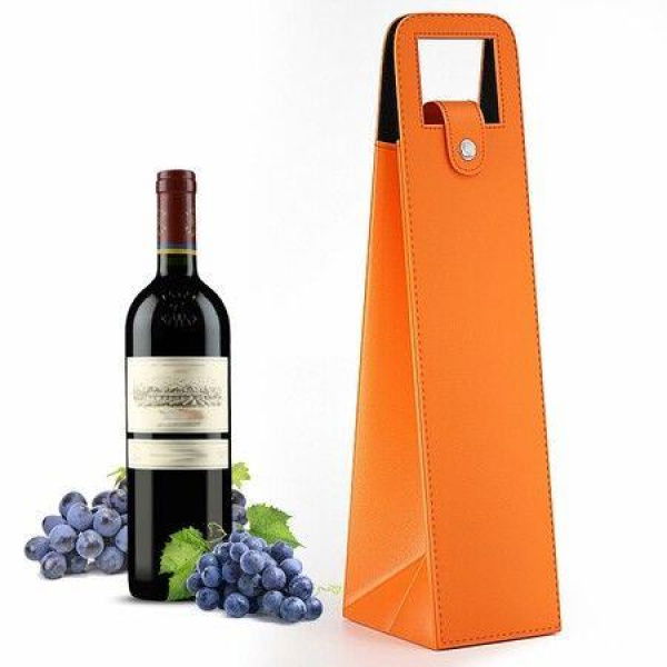 Wine Gift Bag,Reusable Leather Wine Tote Carrier,Single Bottle Champagne Beer Gift Bags Carrier for Birthday,Wedding,Picnic Party,Christmas Gifts (Orange)