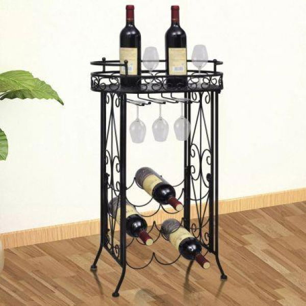 Wine Rack With Glass Holder For 9 Bottles Metal