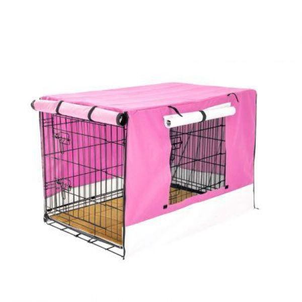 Wire Dog Cage Crate 30 Inches With Tray + Cushion Mat + PINK Cover Combo.