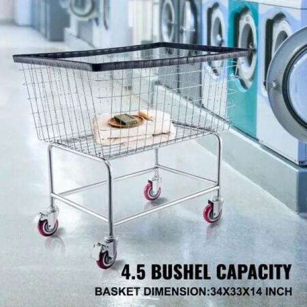 Wire Laundry Cart Wire Laundry Basket 4.5 Bushel Heavy Duty w/ 5'' Wheels