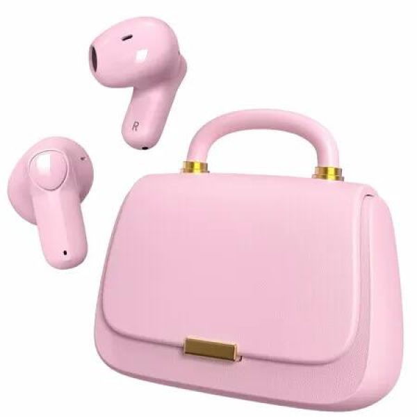 Wireless ANC Handbag Bluetooth Headphones,Earbuds,Premium Sound,22 Hours of Playtime,Mini Portable Charging Case Color Pink