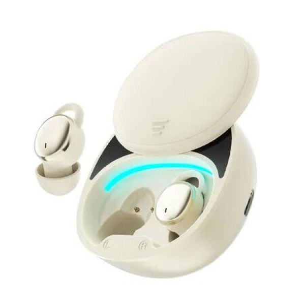 Wireless Bluetooth Earbuds Comfortable Noise Blocking LED Power Display Music Sleep Dual Mode for Sleeping Working Hiking Color Off white