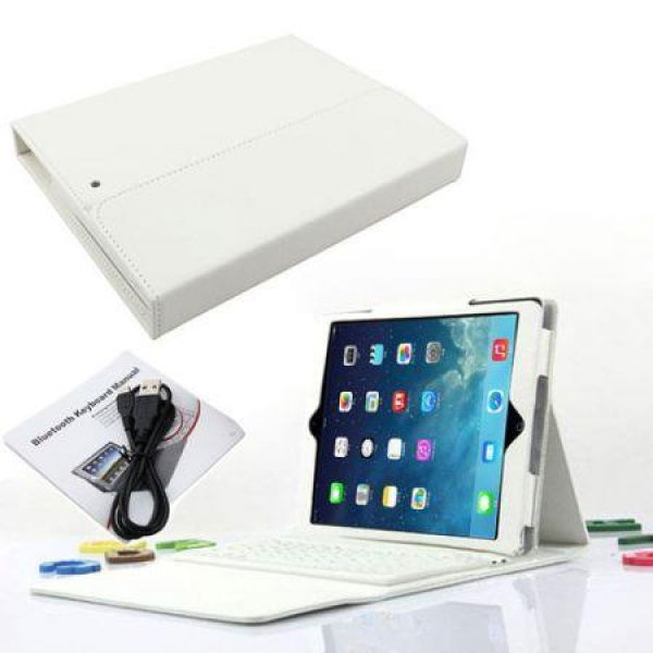 Wireless Bluetooth Keyboard PU Leather Case Stand For Apple IPad Air - White