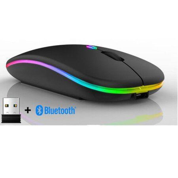 Wireless Bluetooth With USB Rechargeable RGB Mouse BT 5.2 For Laptop Computer PC MacBook Gaming Mouse 2.4GHz (Black)