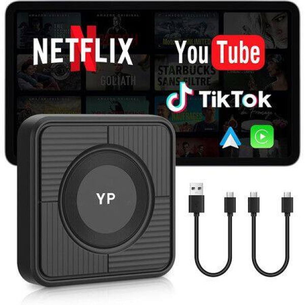 Wireless CarPlay Adapter, 3 in 1 Wireless Carplay and Android Auto and Video Adapter, Built in Netflix YouTube Support TF Card, Plug and Play
