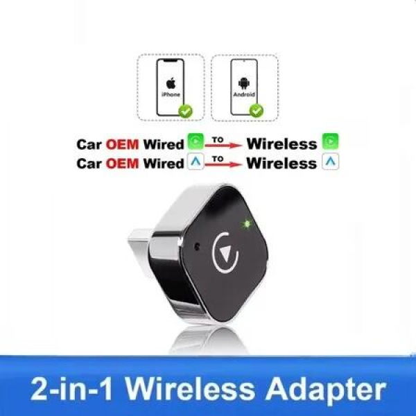 Wireless Carplay Adapter for Android iPhone Auto 2 in1 Wired to Wireless Box USB Connection For Most Car