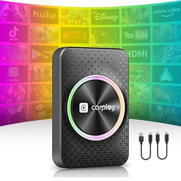 Wireless CarPlay Adapter Magic Box, Streams Netflix YouTube TikTok HDMI Output Dual Band WiFi 4K Video Support Compatible with CarPlay and Android Auto