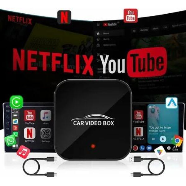 Wireless Carplay Adapter with Netflix YouTube,Carplay Wireless Adapter Android Auto Wireless Dongle,5GHz WiFi,Video Box Convert Wried to Wireless CarPlay