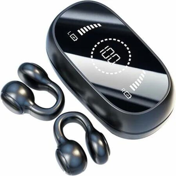 Wireless Clip On Bone Conduction Earbuds Bluetooth Earclip Headphones with Open Ear Design Waterproof Bone Conducting Earbuds,Black