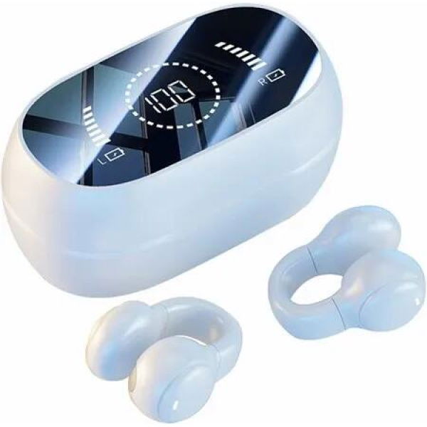 Wireless Clip On Bone Conduction Earbuds Bluetooth Earclip Headphones with Open Ear Design Waterproof Bone Conducting Earbuds,White