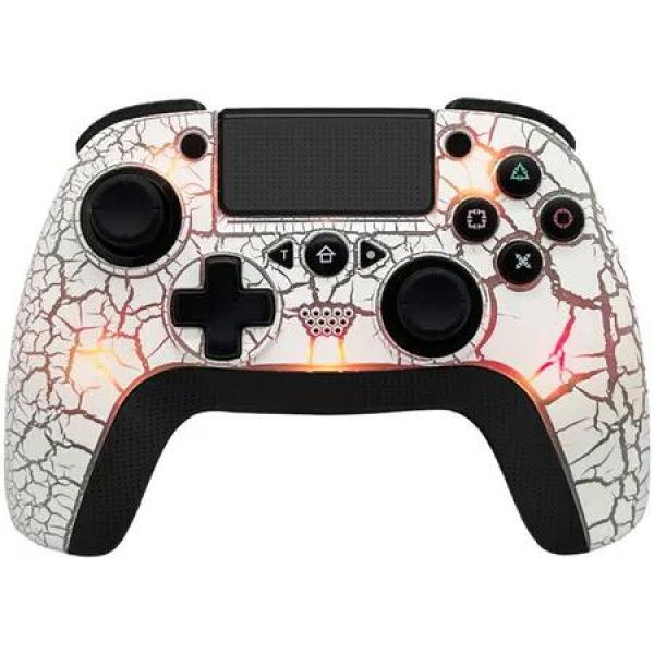 Wireless Controller for PS4, Wireless Remote Gamepad with Unique Cracked Design/8 Adjustable LED Colors/Programmable Back Buttons/Super Turbo/Dual Vibration, Widely Compatible with PS4/PC/iOS