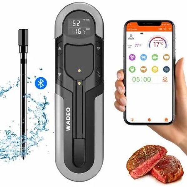 Wireless Digital Meat Thermometer with Bluetooth,Intelligent Alarm,Timing Function for Remote Monitoring of BBQ Grill, Oven, Smoker, Air Fryer