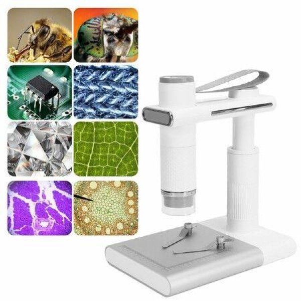 Wireless Digital Microscope 50-1000X Magnification HD 2MP WiFi USB Microscopes Camera with 8 Adjustable LED and Stand Color White