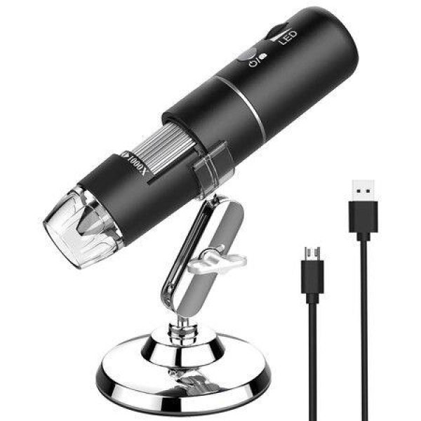 Wireless Digital Microscope Handheld USB HD Inspection Camera 50x-1000x Magnification With Stand Compatible With IPhoneiPadSamsung GalaxyAndroidMacWindows Computer