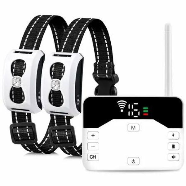 Wireless Dog Fence, 2-in-1 Electric Dog Boundary Containment System for 2 Dogs Remote Training Shock Collar with Waterproof, Adjustable Control Range