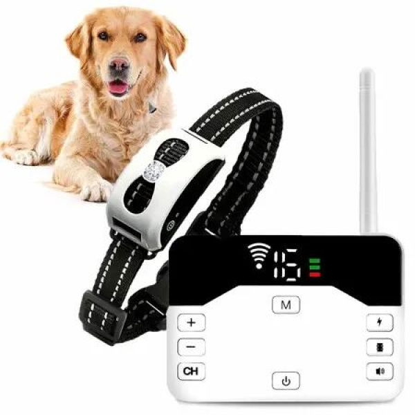 Wireless Dog Fence, Electric Fence Training Collar Remote 2-in-1 Wireless Pet Containment System with Adjustable Vibration Shock Training Collar Waterproof
