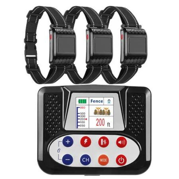 Wireless Dog Fence System 2 in 1 Electric Fence and Training Collar with Big LCD Screen for 3 Dogs