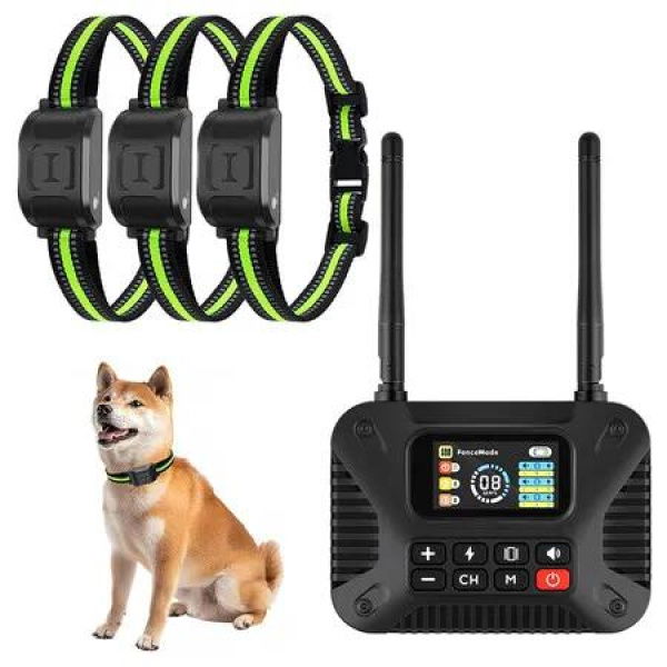 Wireless Dog Fence System with LCD Remote, Adjustable Training Collar and Portable Containment for 10-120lb Dogs (1 Controller and 3 Collar)