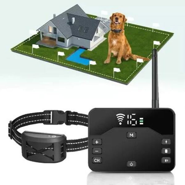 Wireless Dog Fence,Outdoor Electric Containment System,Waterproof Training Collar with Adjustable Vibration Shock,Boundary Container Dog System for 1 Dog