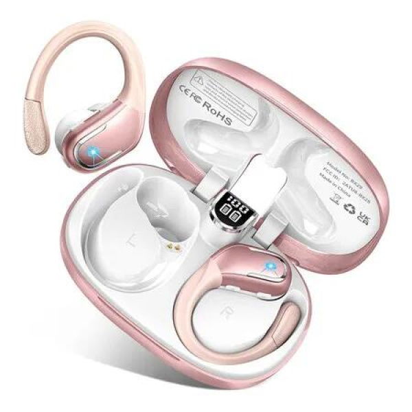 Wireless Earbud Bluetooth 5.4 Headphones, Bluetooth Earbuds Deep Bass Noise Cancelling Mic, Wireless Ear Bud with LED Display, Rose Gold