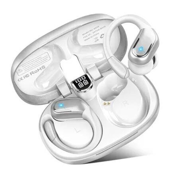 Wireless Earbud Bluetooth 5.4 Headphones, Bluetooth Earbuds Deep Bass Noise Cancelling Mic, Wireless Ear Bud with LED Display, Silver