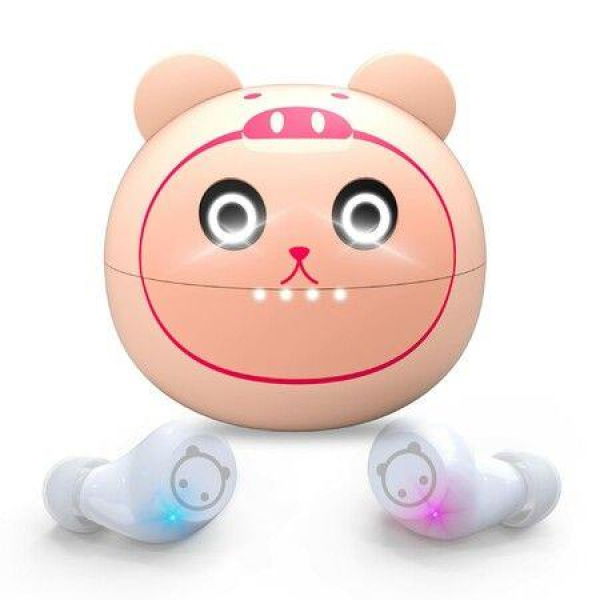 Wireless Earbuds Bluetooth Headphones With Cartoon Charging Case Touch Control Game Headset For Sports Running (Piggy Cat)