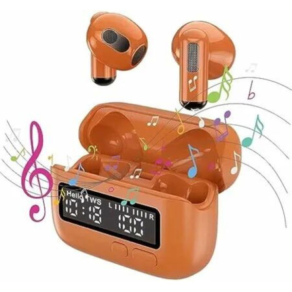 Wireless Earbuds Earphone , Retro ENC Noise Reduction Stereo Sound 5.2 with LED Power Display, For Sports Game (Orange)