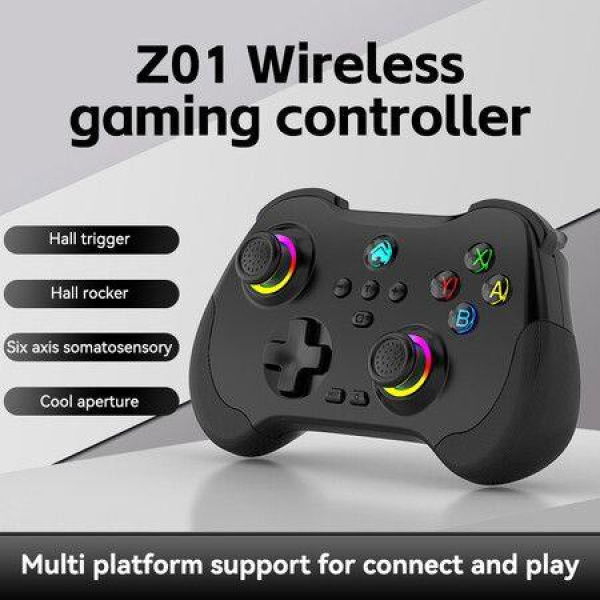 Wireless Game Controller for PC/iOS/Android/Switch, Remote Gamepad with Joystick Adjustable Turbo Vibration Supports Multi-Platform&App- Black