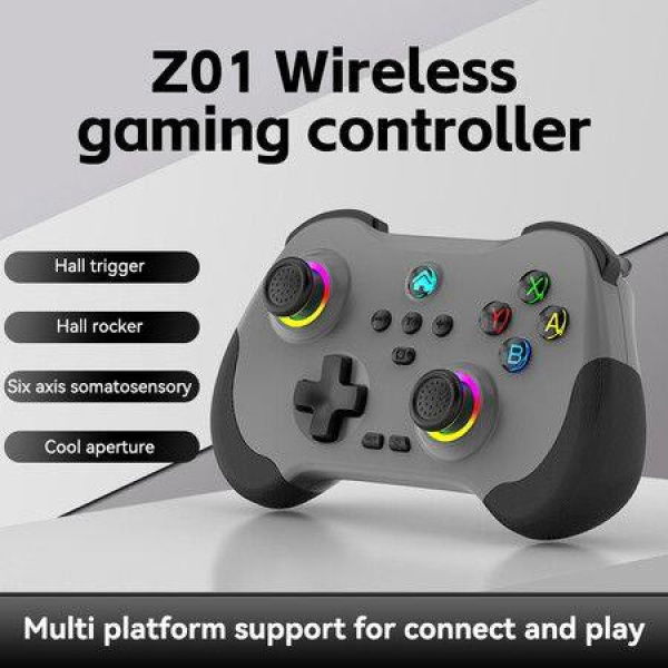 Wireless Game Controller for PC/iOS/Android/Switch, Remote Gamepad with Joystick Adjustable Turbo Vibration Supports Multi-Platform&App-Grey