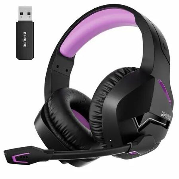 Wireless Gaming Headset with 2.4GHz for PS5, PS4, PC, Bluetooth Gaming Headset with Microphone, 50MM Headphones for Laptop (Black Purple)