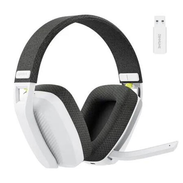 Wireless Gaming Headset with Flip Microphone for PC, PS4, PS5, 2.4GHz Wireless Bluetooth Gaming Headphones with Mic for Laptop Computer, White and Gray