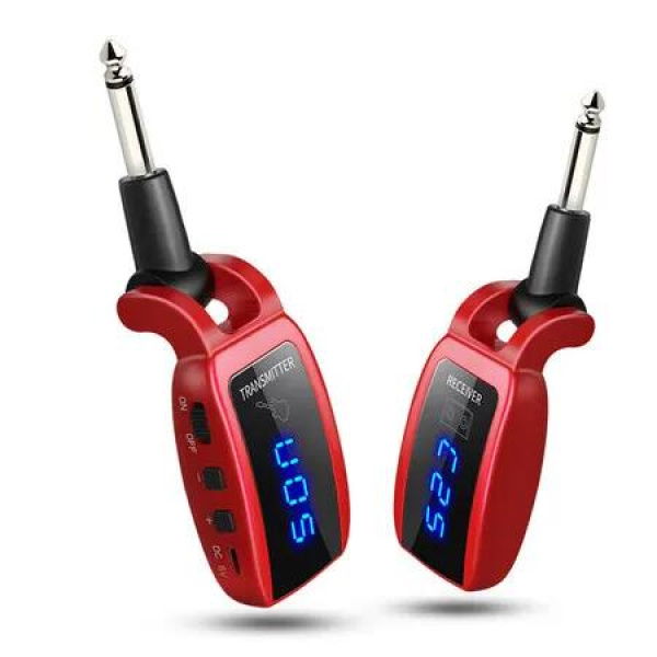 Wireless Guitar System, UHF Wireless Guitar Transmitter Receiver 164Feet Range with HD LED Screen for Electric Guitar Bass Musical Instruments ï¼ˆRedï¼‰