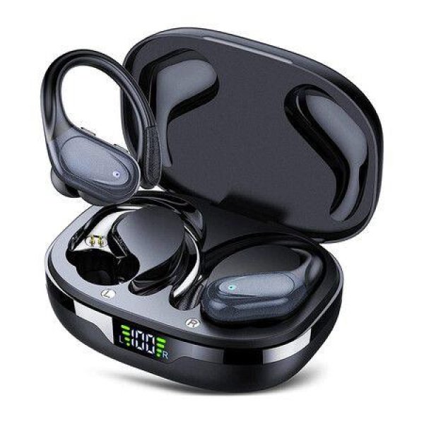 Wireless Headphones, Bluetooth 5.3 Headphones,HD Stereo Audio LED Display, IPX7 Waterproof Earbuds with Ear Hooks(Blue)