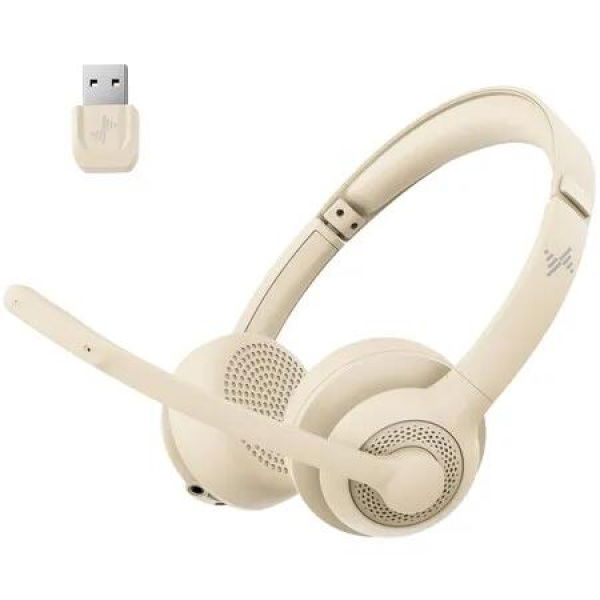 Wireless Headset with AI Noise Cancelling Microphone Bluetooth Headset - Bluetooth V5.2 Headphones with USB Dongle And Mic Mute for Computer/Laptop/PC/iPhone/Android/Cell Phones Apricot