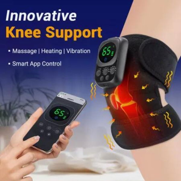 Wireless Heated Knee Massager, Cordless Heated Knee Brace Wrap with Vibration