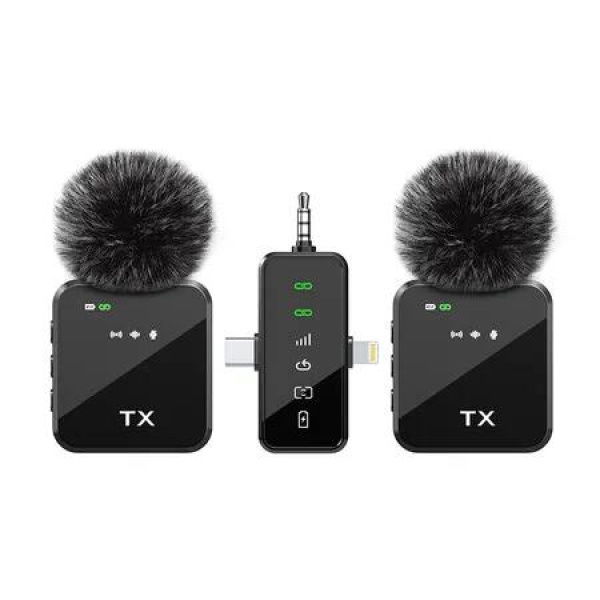 Wireless Lavalier Microphone 3In1 iPhone Android Camera 20M Transmission Mini Recording Vlogs YouTube TikTok Interview Podcast 18H Battery