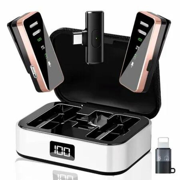 Wireless Lavalier Microphone for iPhone Android, Clip on Microphone Wireless with Charging Case for Video Recording Vlogging,Plug-Play