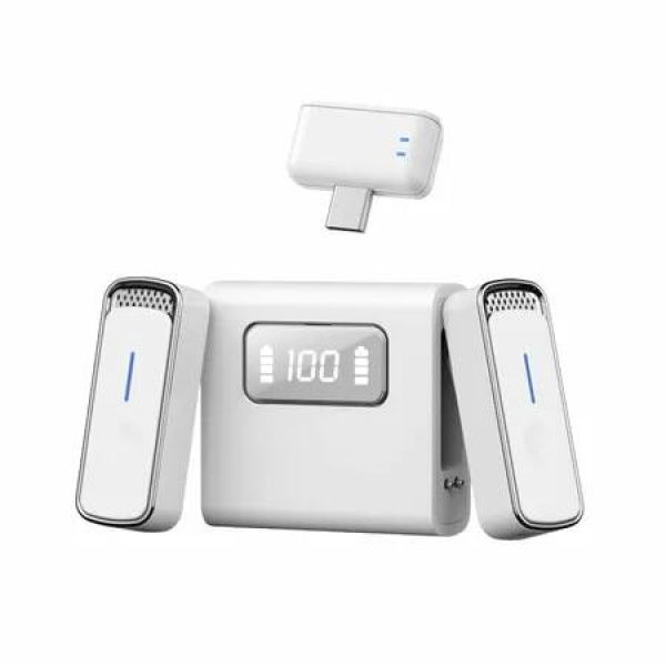 Wireless Lavalier Microphone,Plug Play DSP Noise Cancellation 24H Playtime Hi-Fi Audio Mini Lapel Microphone for Streaming Video Recording(Type-C,Silver)