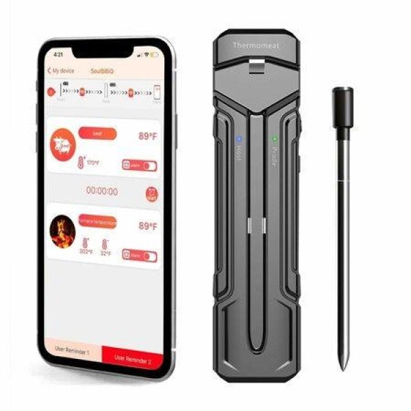 Wireless Meat Thermometer,,262FT Meat Thermometer Bluetooth for Inside and Outside Grilling,Grill Thermometer with 2 in 1 Probe,Digital Cooking Thermometer with Smart App for Smoker,Oven and BBQ