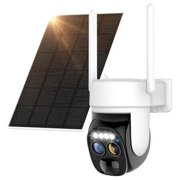 Wireless Outdoor Solar Security Camera with Dual Lens, 10X Zoom, 2K Resolution 360Â° Pan Tilt Control, Two-Way Audio with Motion Detection