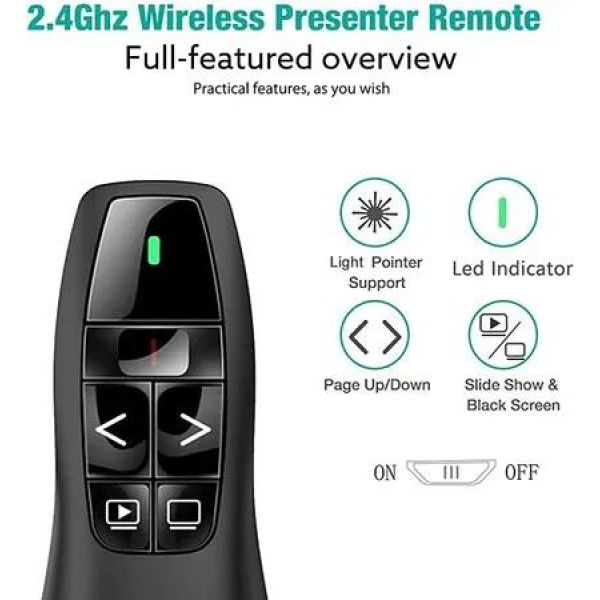 Wireless Presentation Clicker Pointer with 328FT Range for PPT and PowerPoint on Mac and Laptop